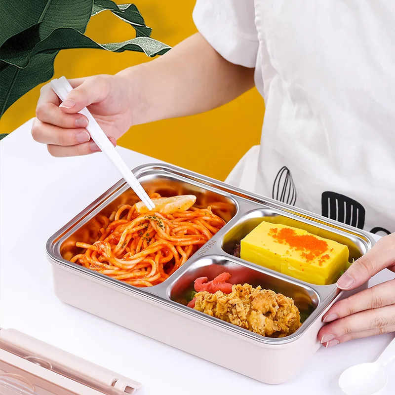 
Детский контейнер bento из нержавеющей стали с 3 отделениями, Ланч-бокс, пищевой контейнер 