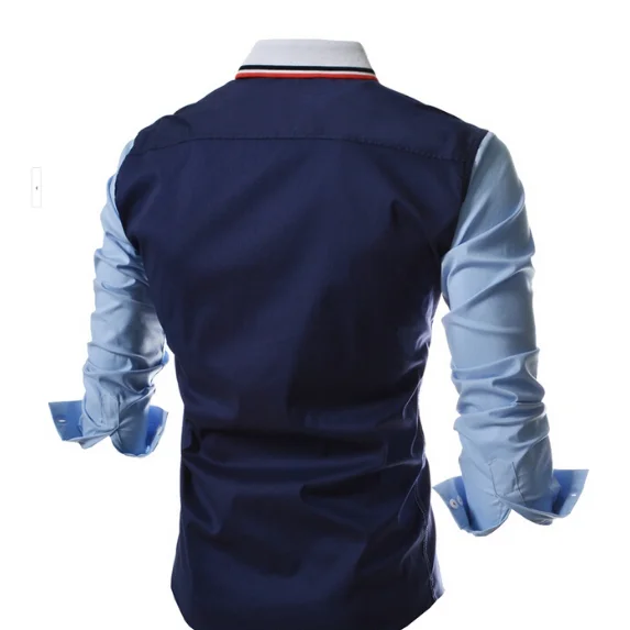 Patchwork Pocket Button Striped Men Long Sleeve Dress Shirt High Quality Male Business Formal Social Shirts Brand Men Clothing