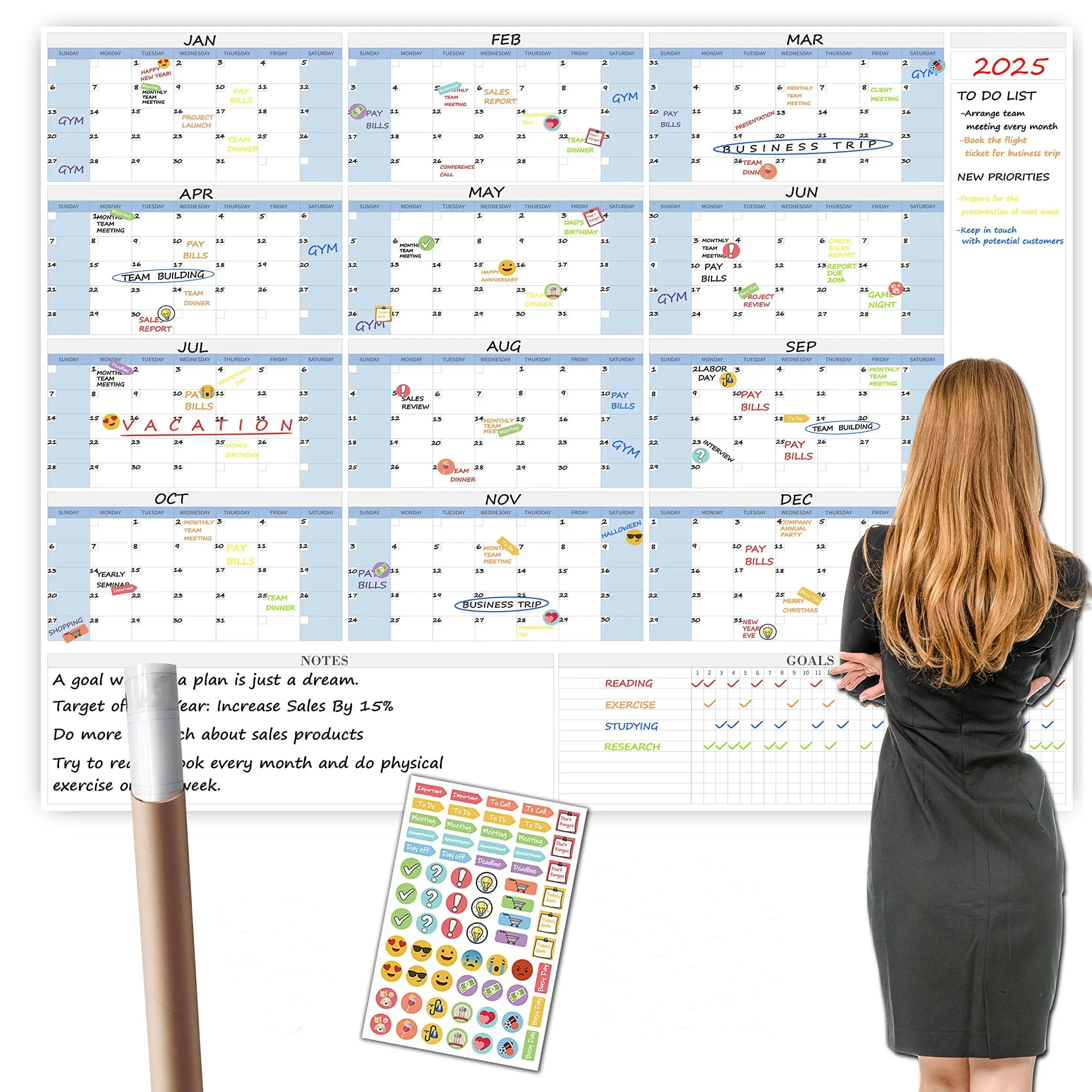 Custom Large Whiteboard Task Organizer Yearly Planner for Home Office School Projects Dry Erase Wall Calendar