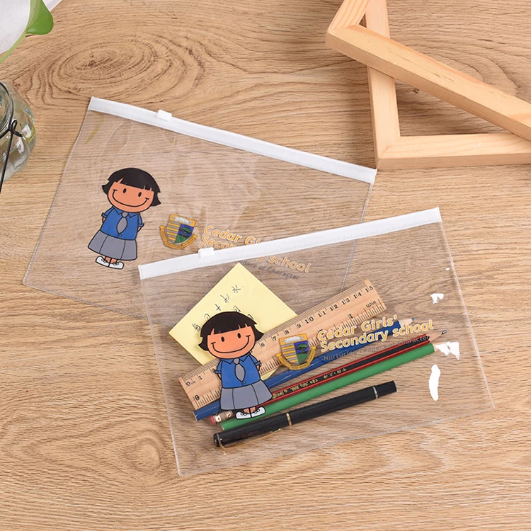 Custom Printed  Plastic Pencil Case Clear PVC Pencil Bag Transparent PVC Ziplock Pencil Bag Transparent Plastic File Bags