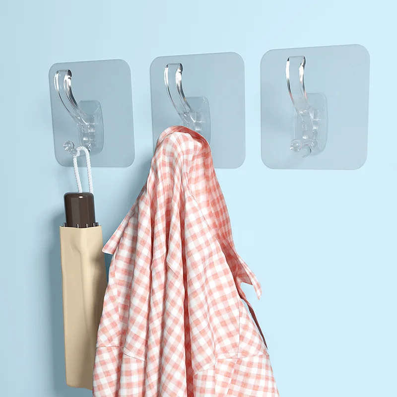 Modern Heavy-Duty Transparent Wall-Mounted Coat Hooks Self-Adhesive Strong Plastic Coat Hanger Hook Bathroom Kitchen Living Room