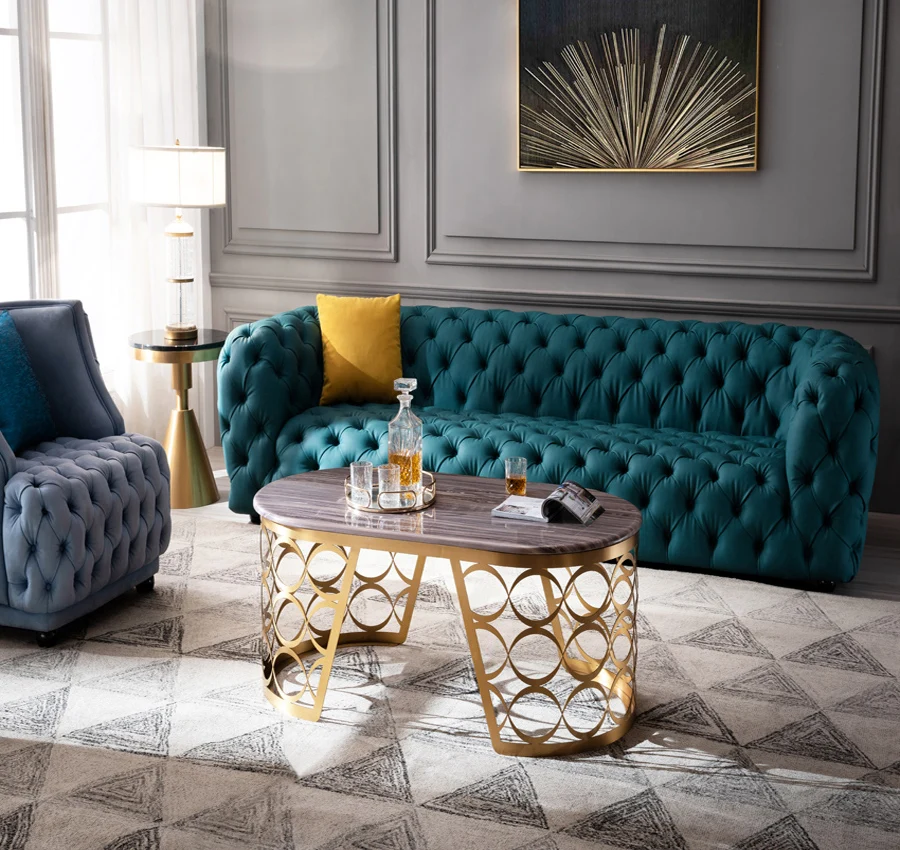 foshan  marble coffee table modern oval tea table TV stand cabinet centre living room furniture table set