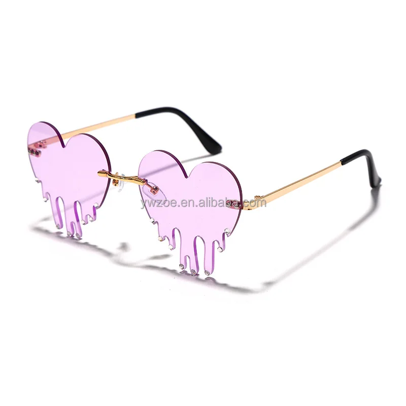 Fashion brand Designer candy color rhinestone  Rimless red love heart Water drop diamond shape Lentes De Sol Sunglasses