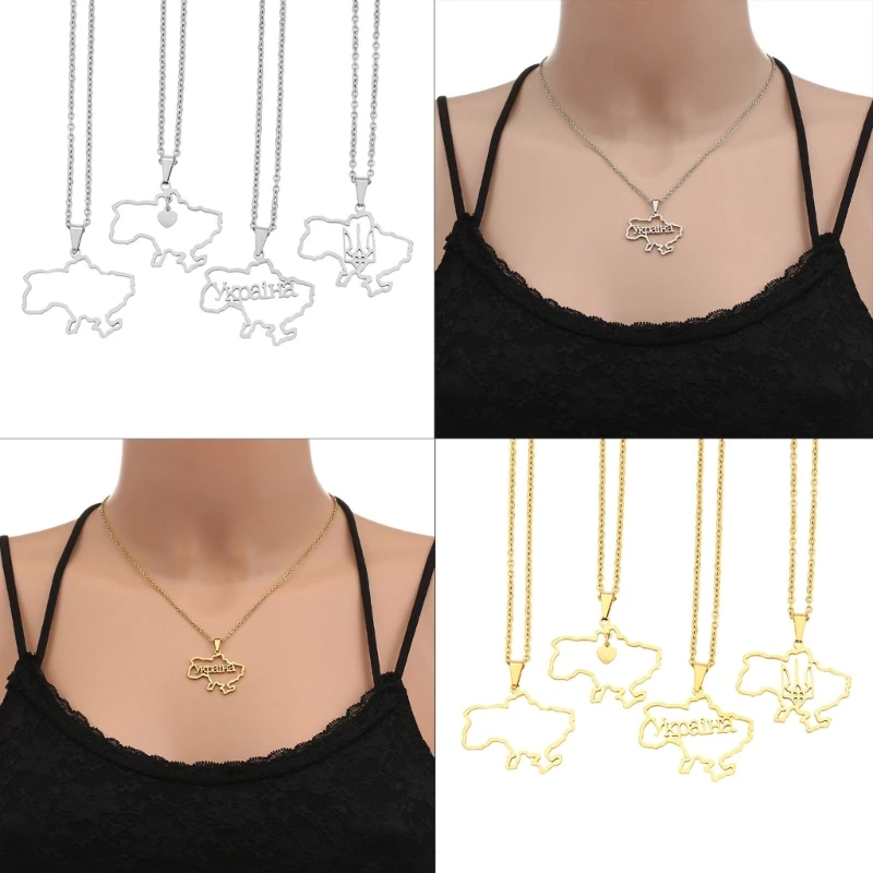 Fashion Outline Ukraine Map Pendant Necklace For Women Girls Stainless Steel Heart Flag Ukrainian Party Jewelry Gifts