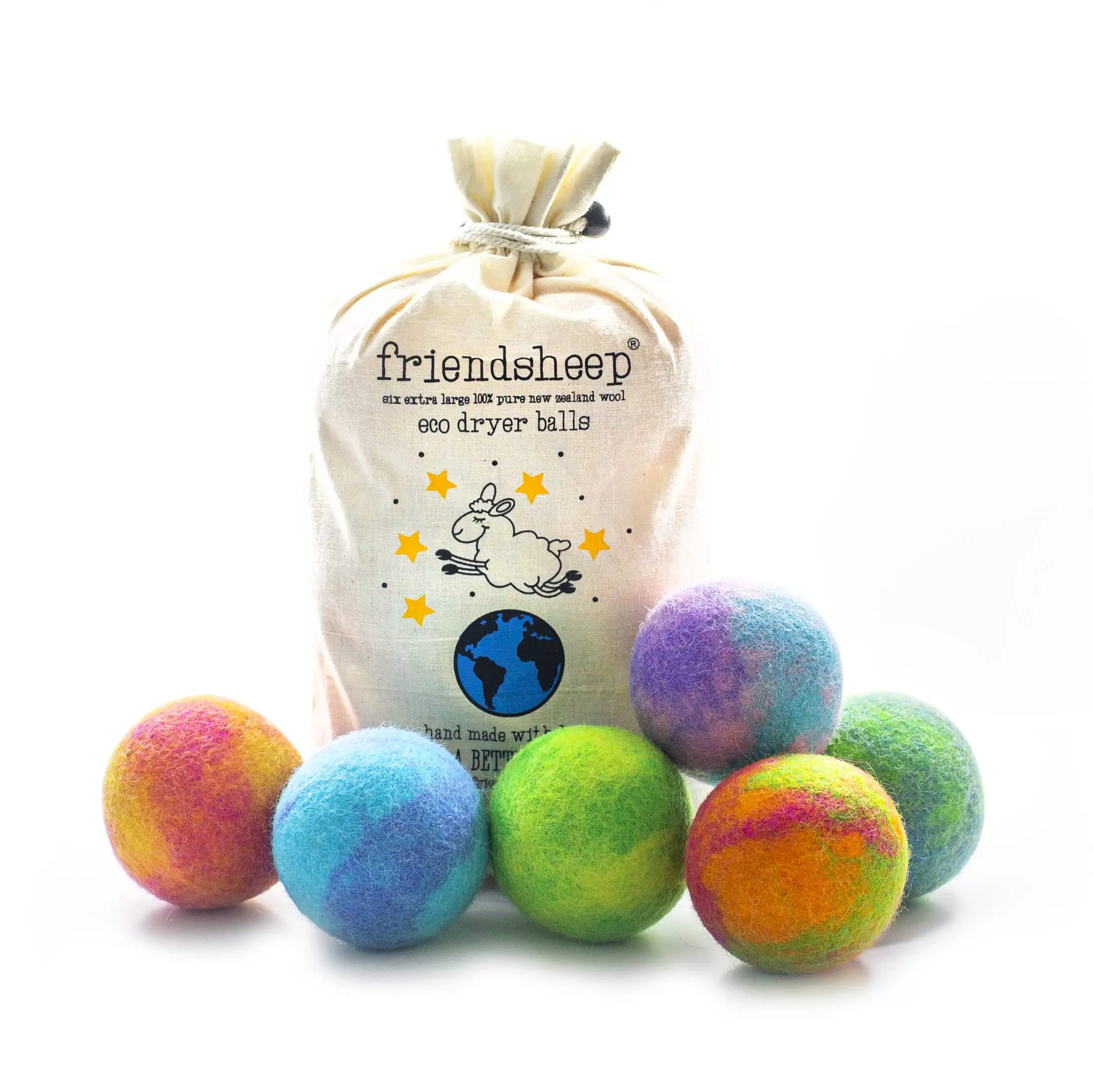 Galaxy Wool Dryer Balls 6 Pack XL Organic Premium Handmade Balls