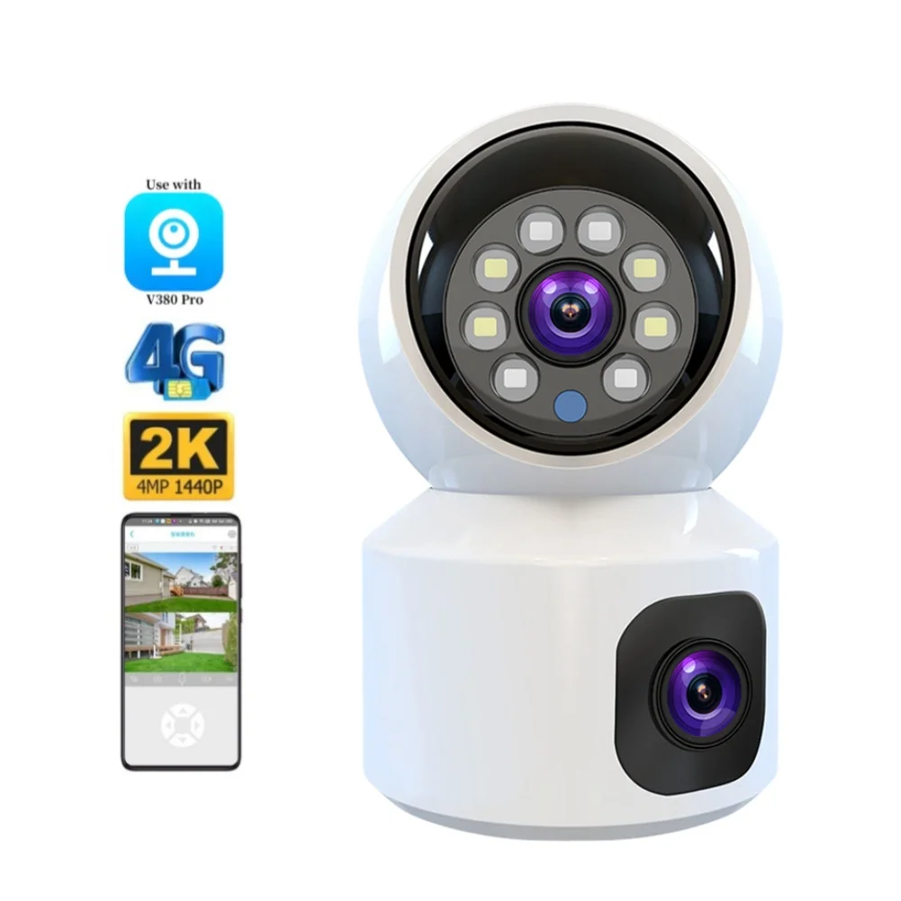 2 Lens 4G AI Tracking Wifi Two-Way Voice,Ip Network Camera System Baby Monitor With Camera And Colour Night Vision