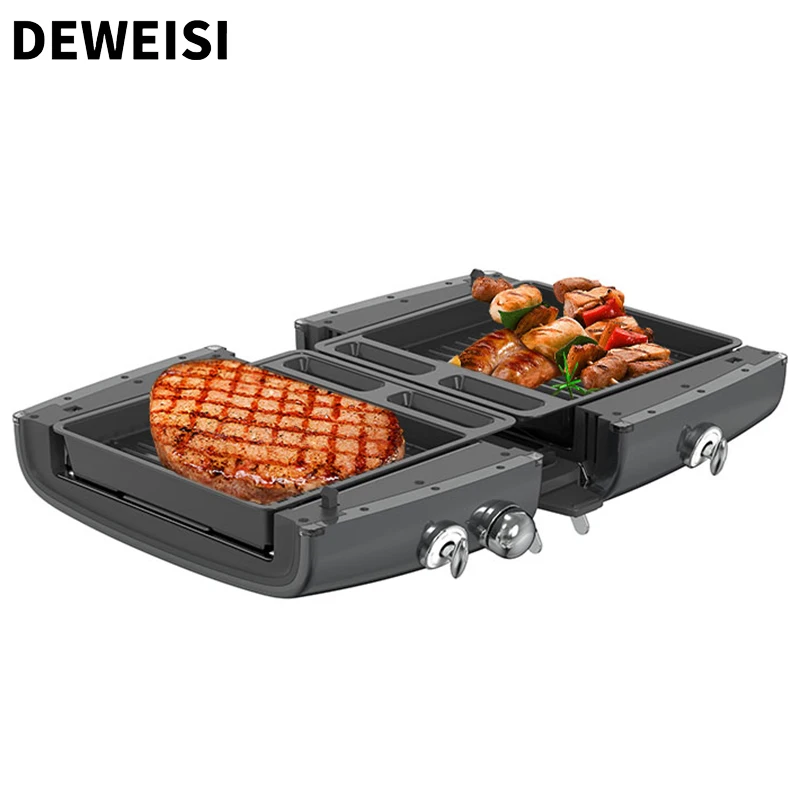 DEWEISI electric indoor grill panini 2 slice extra wide slot toaster with bagel defrost settings selector toast boost auto