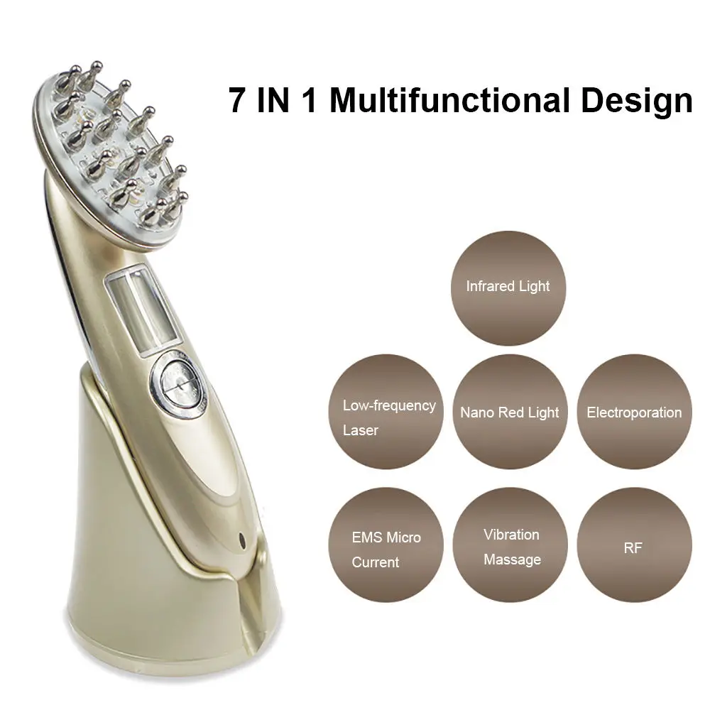 7 IN 1 Hair Care Scalp Massager Brush Infrared Red Light Therapy RF EMS Vibration Hair Growth Massage Comb