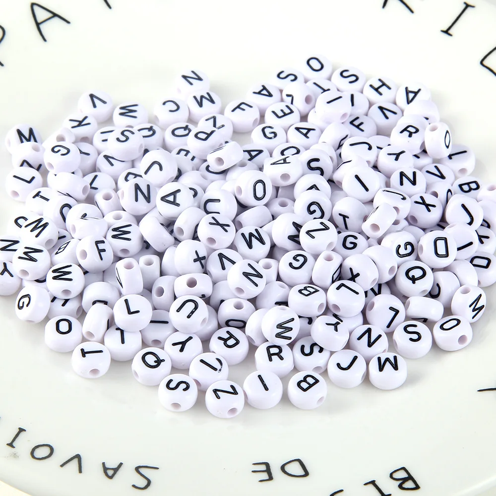 50PCS/bag  plastic acrylic english letter beads 4*7mm flat round shape A to Z 26 alphabet beads for DIY jewelry making