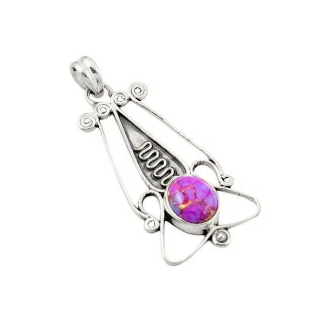 Natural Purple Copper Turquoise Gemstone Pendant 925 Sterling Silver Fine Jewelry Pendants & Charms For Women And Girl Gift