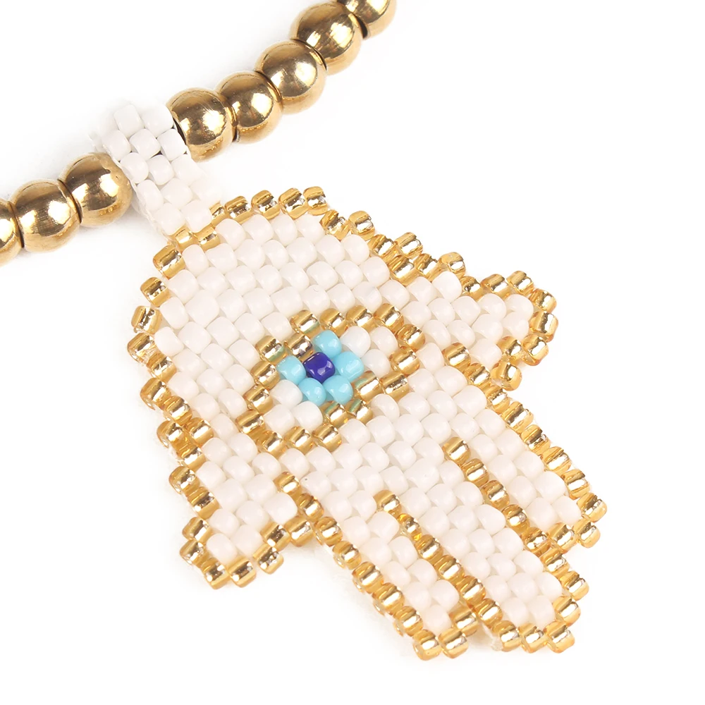 Go2boho Turkey Evil Eye & Hamsa Hand Fatima Hand Lucky Palm Bracelet Brass Bead Chain Miyuki Beads Bracelet Jewelry