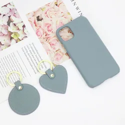 New Customized Gift Set Heart Keychain Genuine Grain Leather Mobile Phone Case for XS MAX 11 12 PRO MAX
