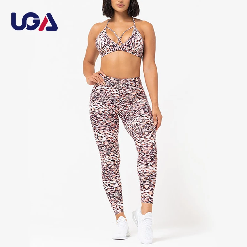 Women Compression Elastic Butt Lift Snake Skin Printed Yoga Wear Set Quick Dry Fitness Leggings Bra Yoga Set