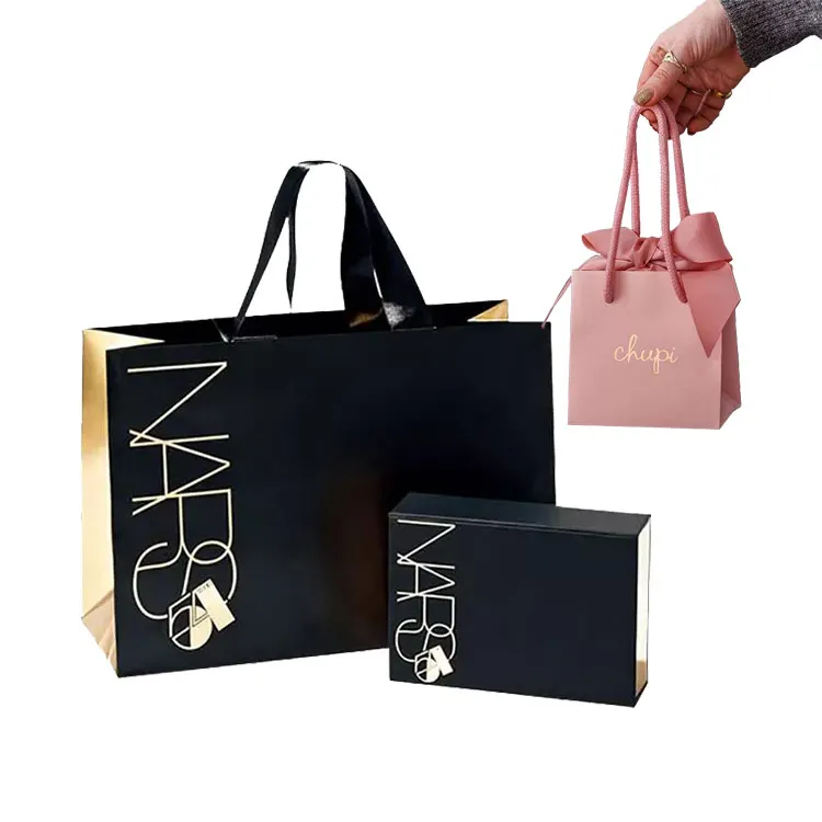 Custom your own logo printed blue fashion design Luxury clothing cosmetic jewelry packaging retail small shopping paper bag