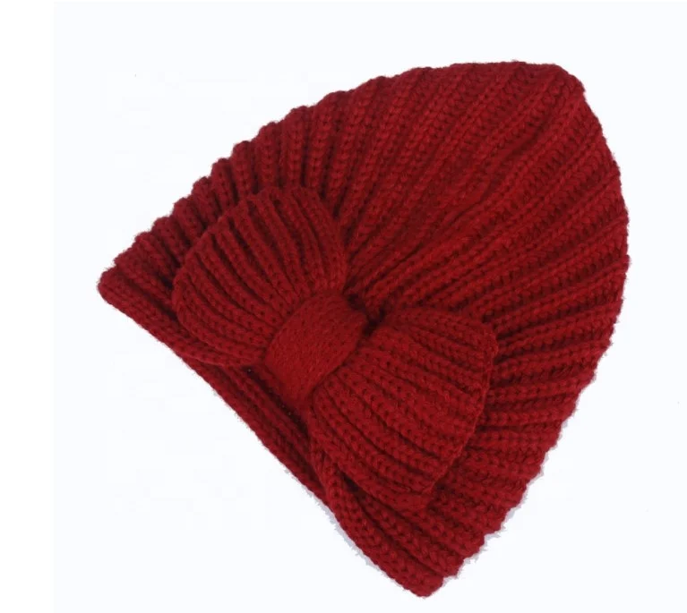 2022 New Winter Hat For Women Fashion Big Bow Beanie Turban Hat Knit Bonnet Femme