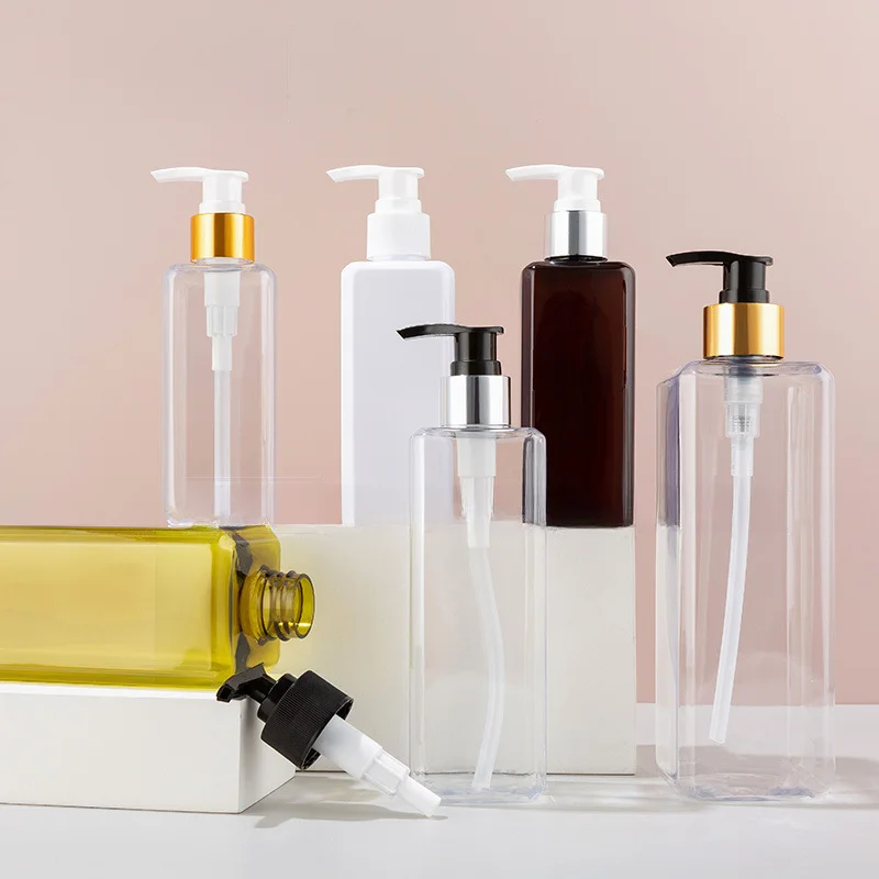 Spot emulsion square transparent 200ml 300ml 500ml plastic PET bottle shower gel shampoo body lotion bottle