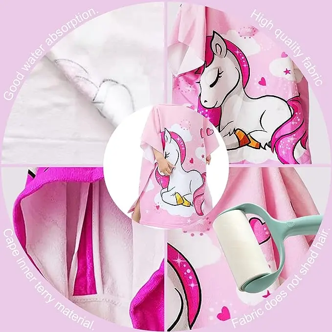 Hot Selling printing Custom Beach Swim Quick Drying Cartoon  Kids Poncho Children Hooded Beach Towel