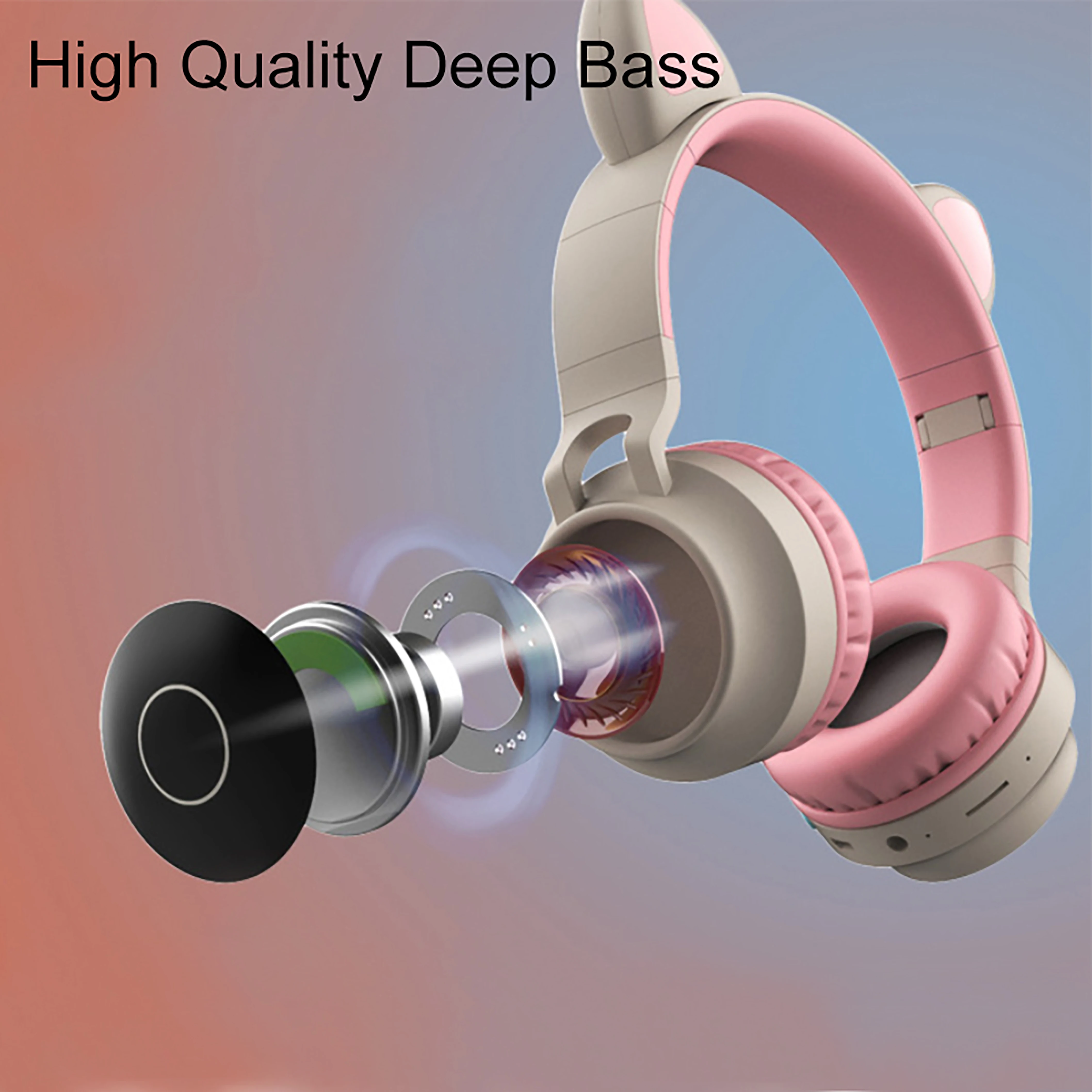 Dropshipping Pink Wireless Cat Ear Headphones Music LED Lovely Kids Earphone