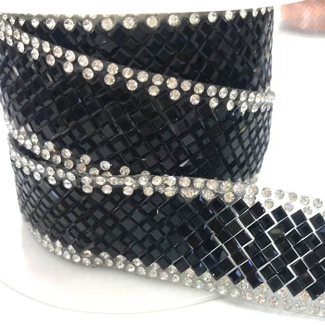 L210 2.5cm width Rhinestone Beaded Trim Iron on Applique Bling Chain Banding Belt for DIY Wedding Bridal Dress Embellishment