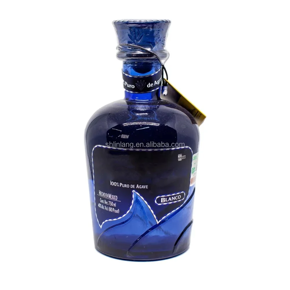 Shanghai Linlang customized Luxury heart shape tequila blue bottle tequila glass bottle