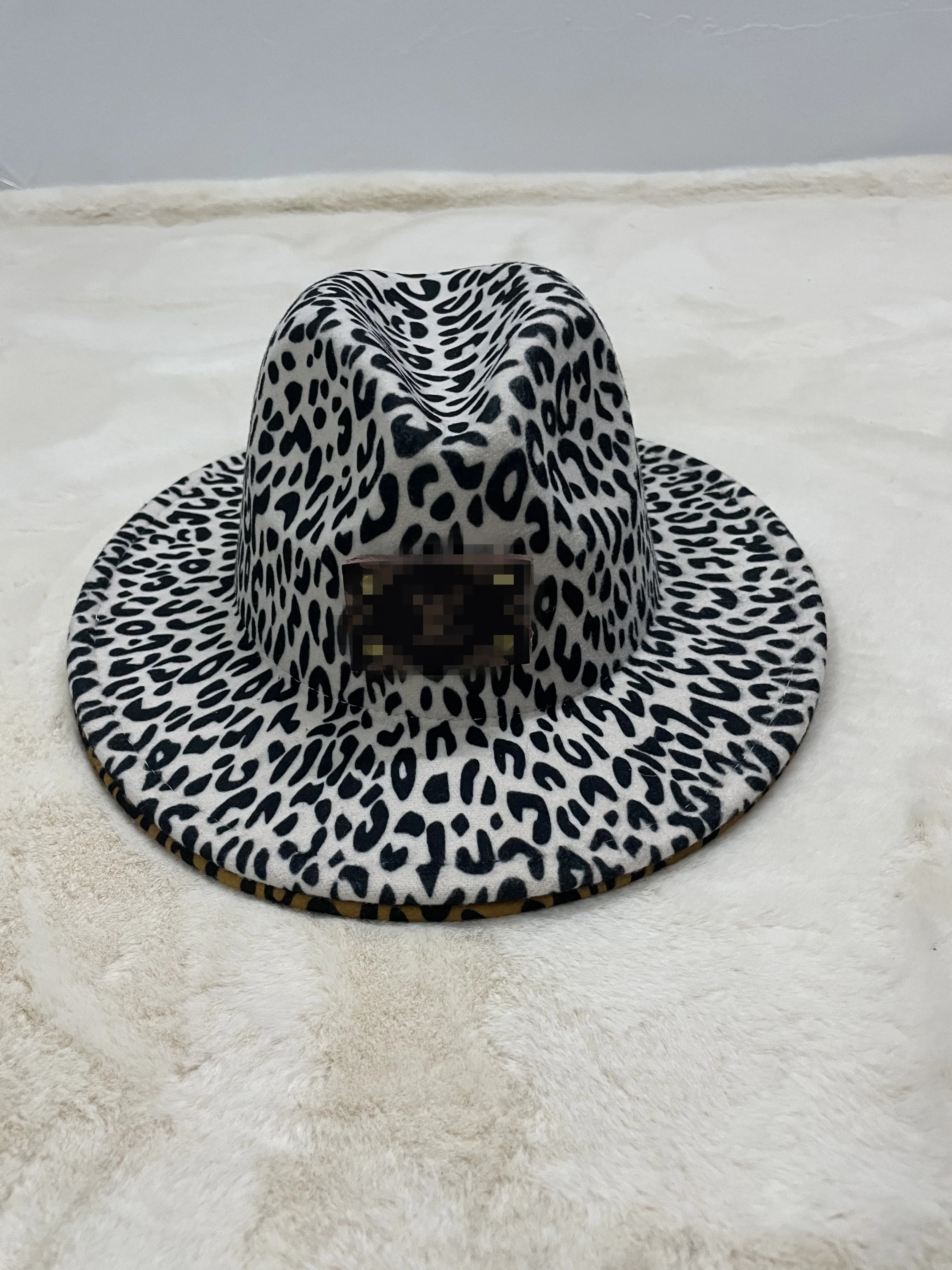 New Style Autumn Winter Classical LOGO Leopard Print Big Wide Brim Jazz Hat Men and Women Top Hat Fedora Hats