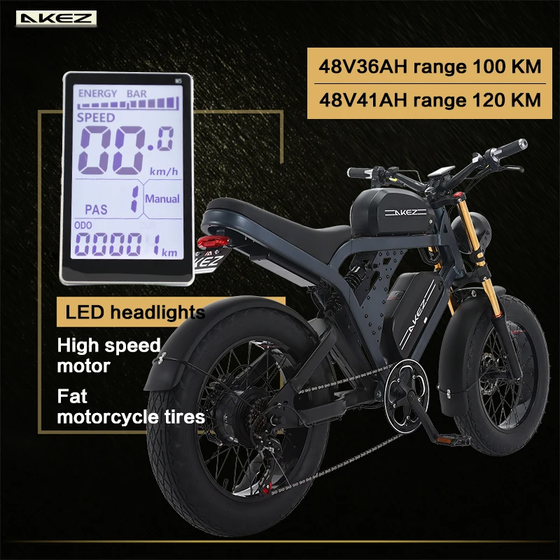 Adult Electric Bike 20 Inch Two Wheel Fat Tire Electric Bike With 48V 1500W Motor 36AH Lithium Battery
