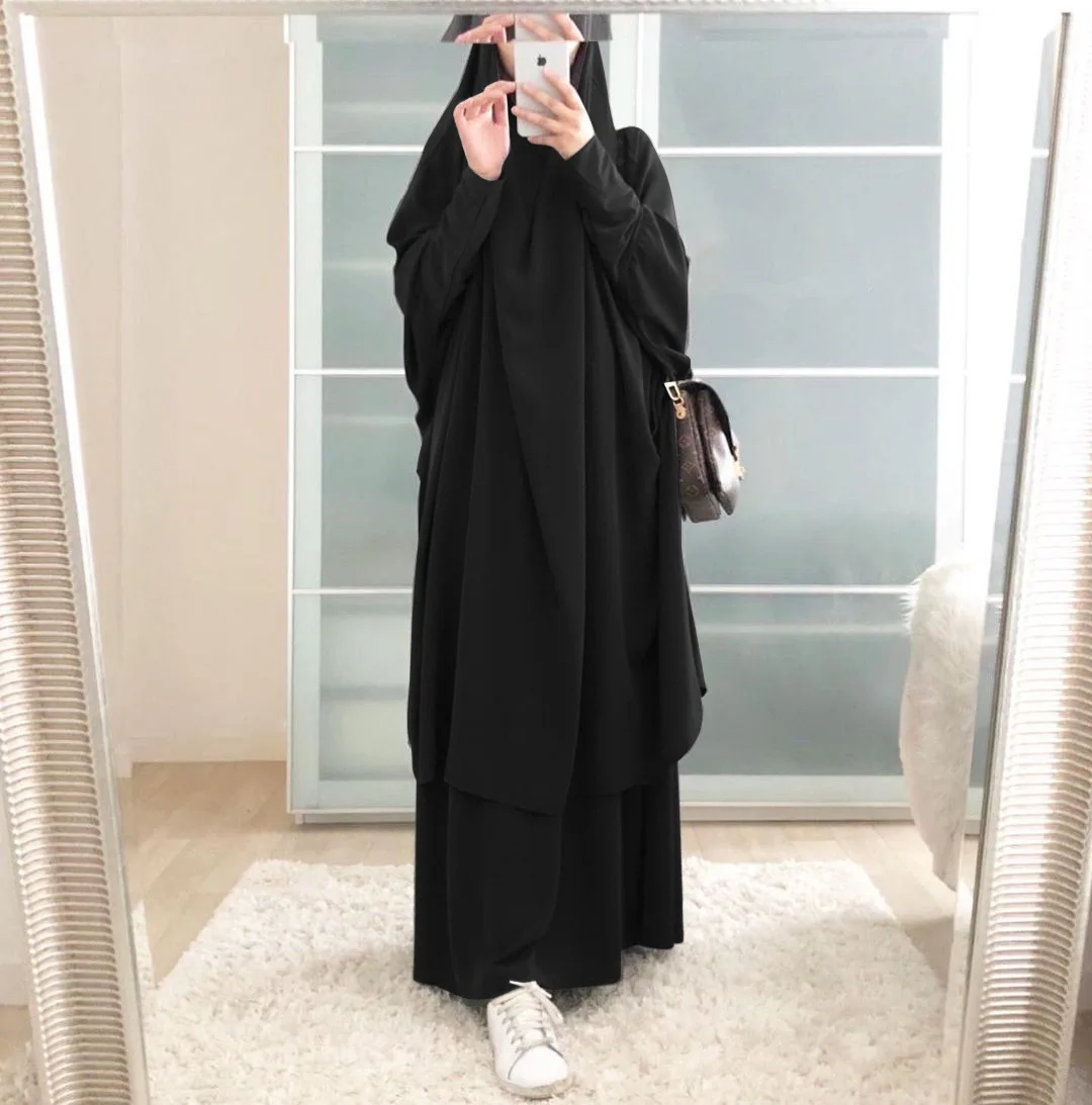Мусульманская одежда Jilbab с капюшоном и юбкой мусульманский однотонный костюм большого размера