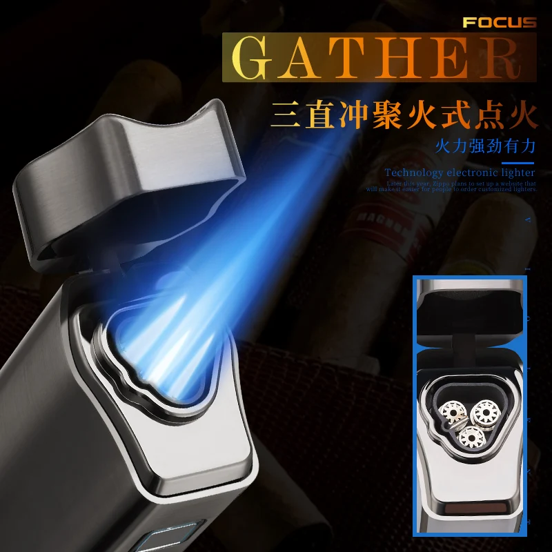 Wholesale Guaranteed Quality Custom Logo Cigar Lighter All-in-one Butane Refillable Triple Flame Torch Lighter with Punch