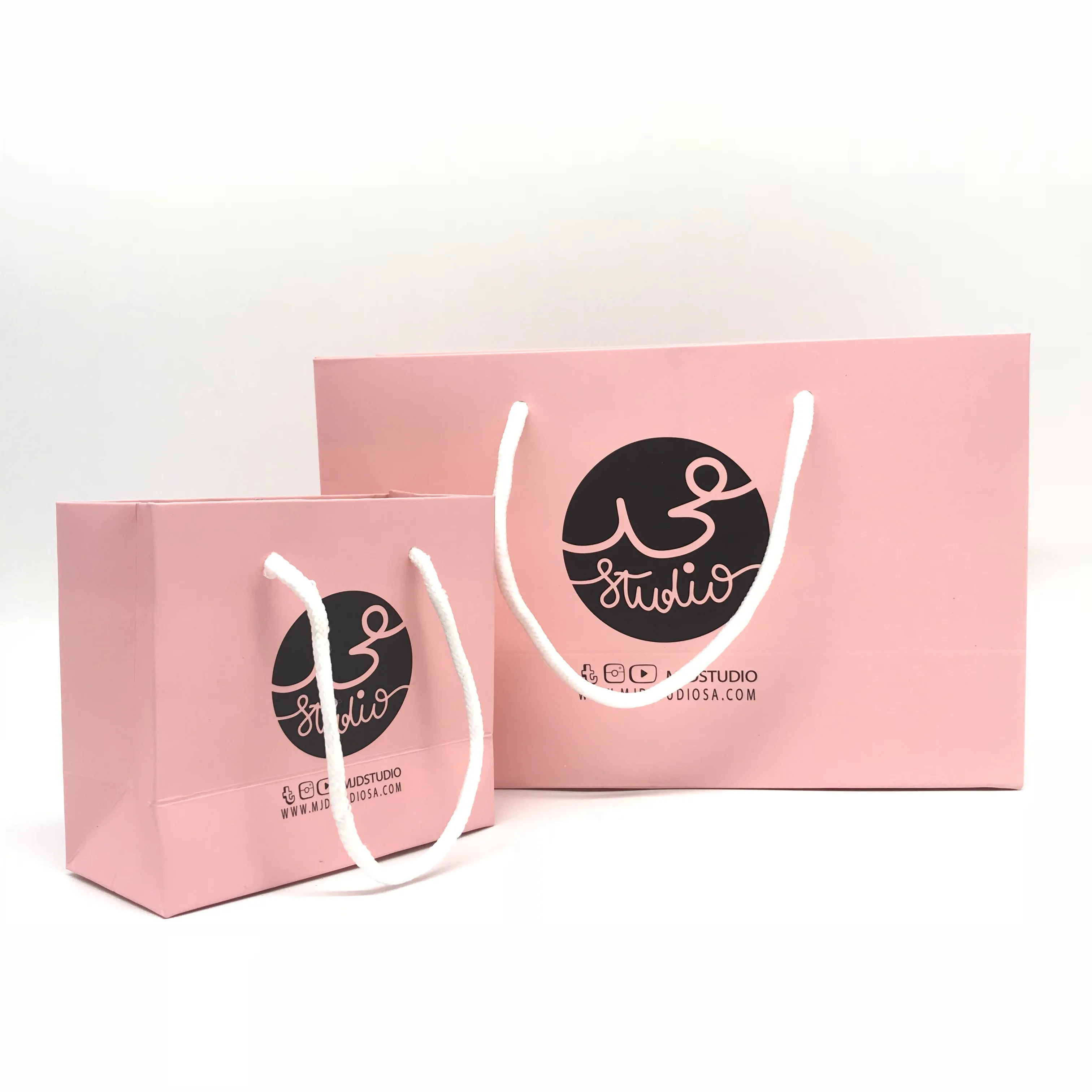 Custom printed black LOGO coated paper gift craft shopping paper bag with white round rope (62422579675)