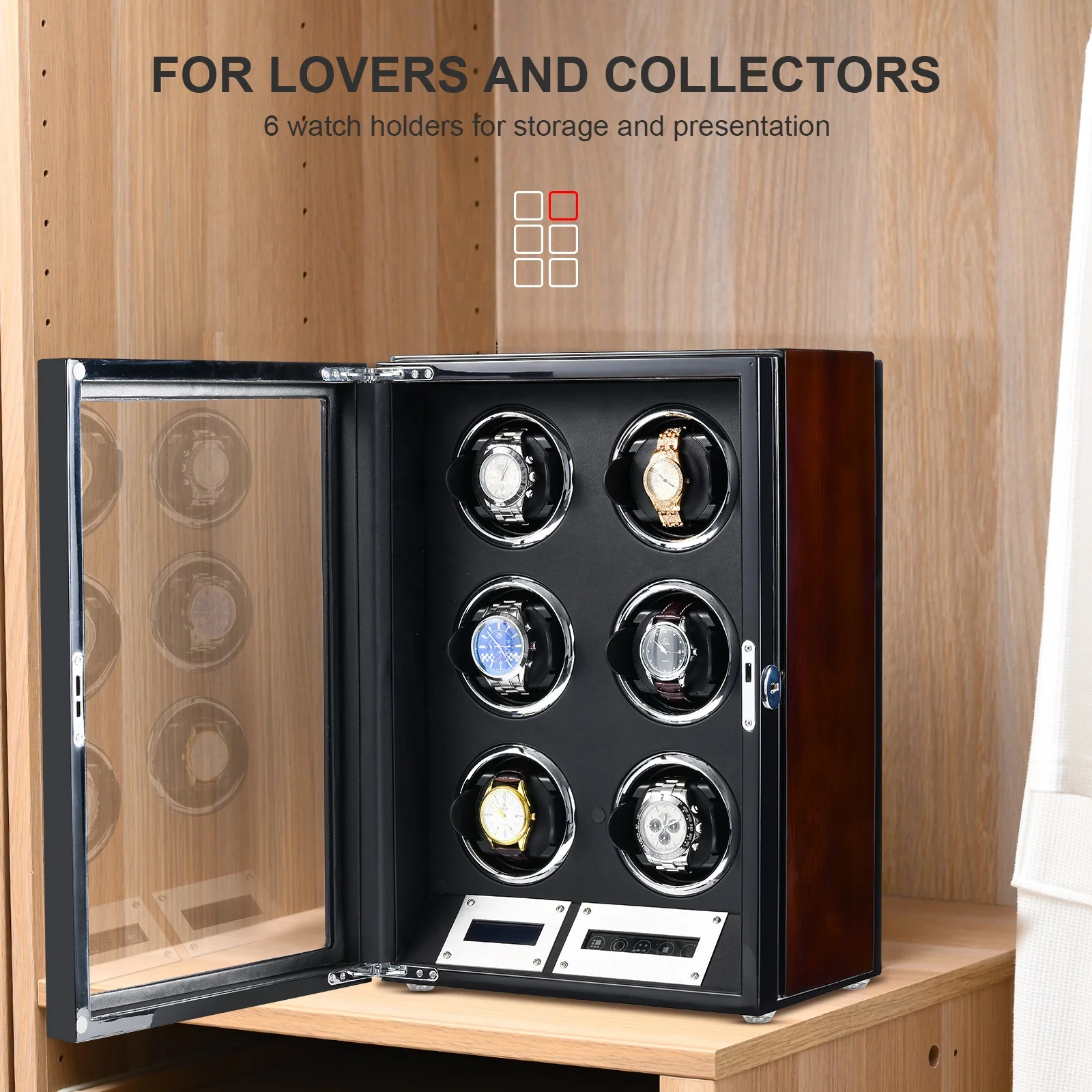 China Hot Selling Luxury Remote Control Watch Winder Modern LCD Touchscreen 2 4 6 8 9 Slots Automatic Watch Winder Box for Rolex