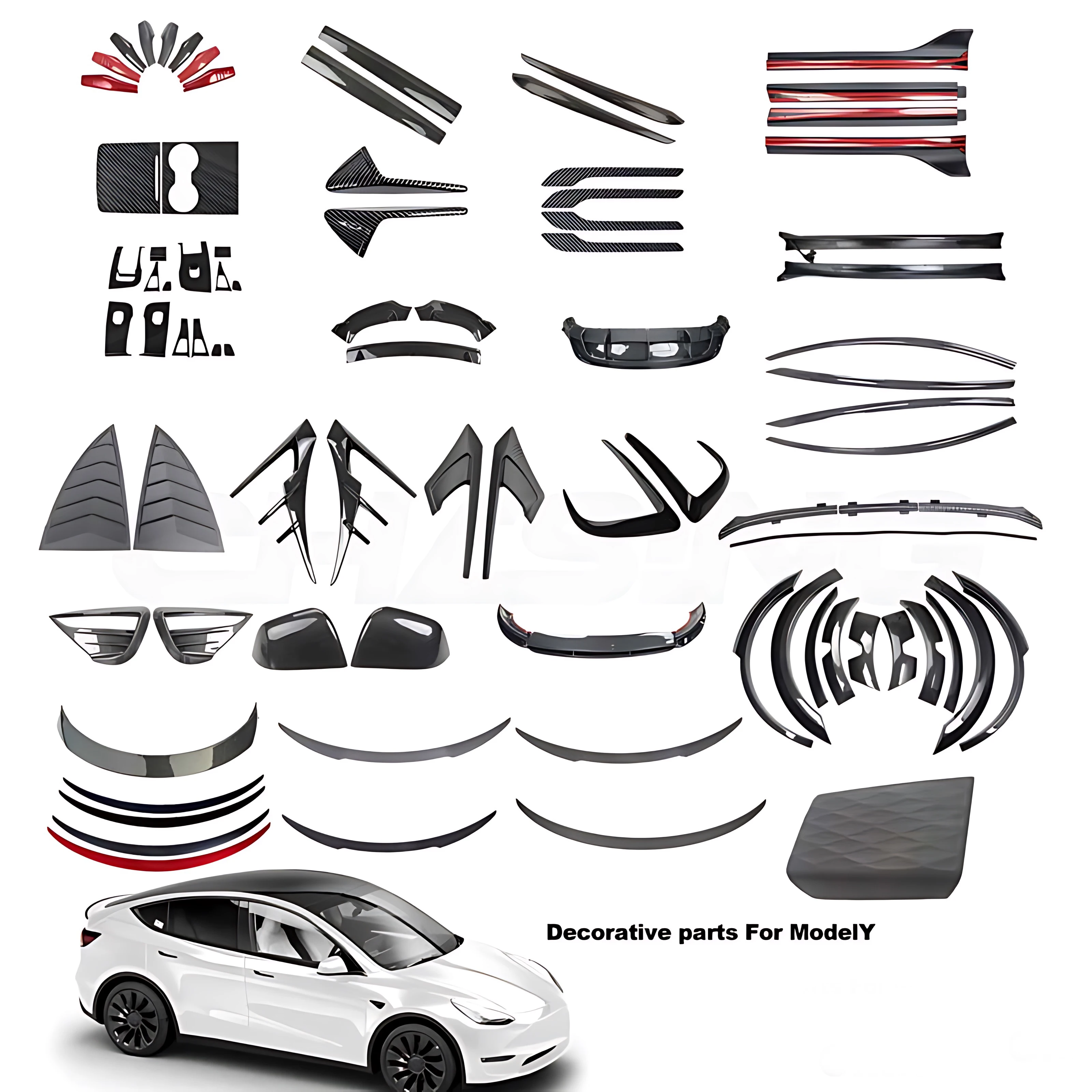 Sport Abs Material Central Console Armrest Cover Fender Side Camera Frame Tail Rear Spoiler Trunk Wings For Tesla Model Y