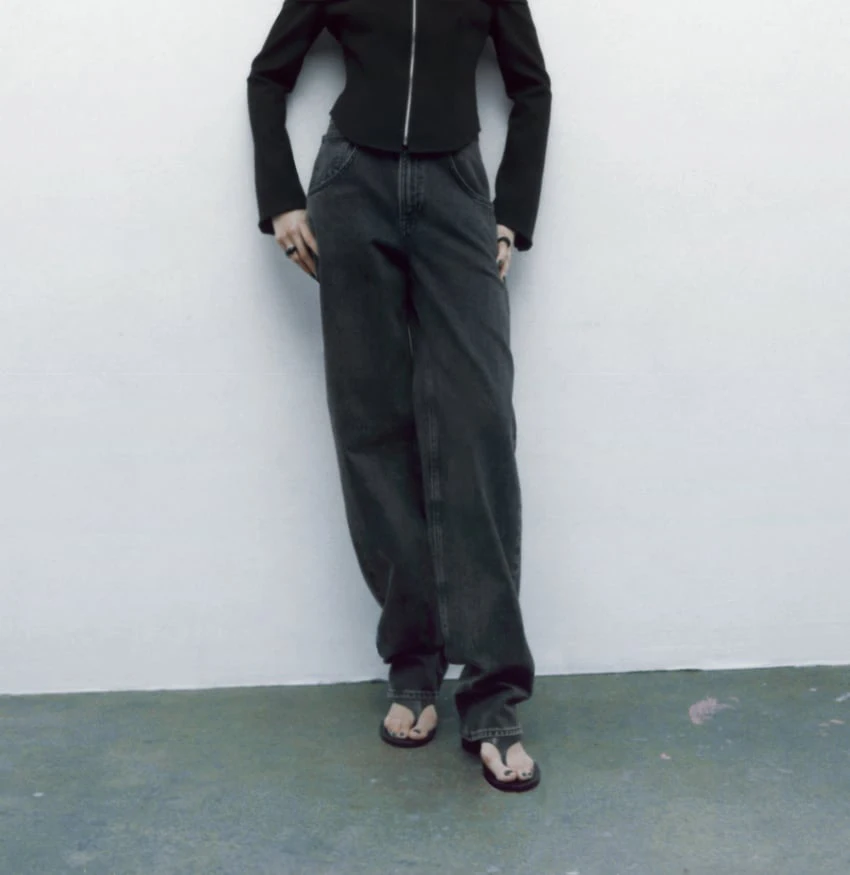 Custom Women High Rise Black Wide Leg Jeans Loose Full Length Straight Jeans Baggy Wide Leg Jeans For Women