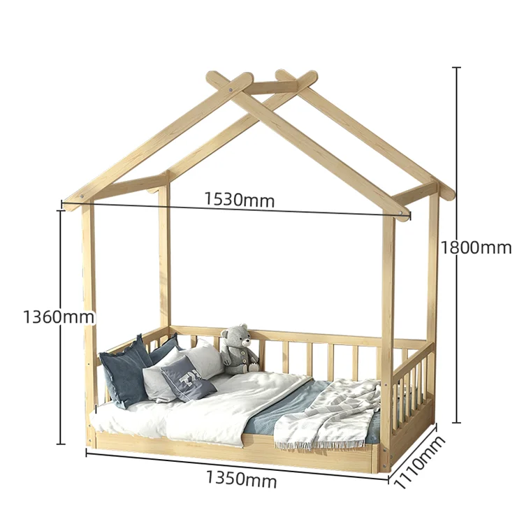 Wholesale Solid Wood Ins Style Retractable House Shape Montessori Bed Floor Bed Toddler