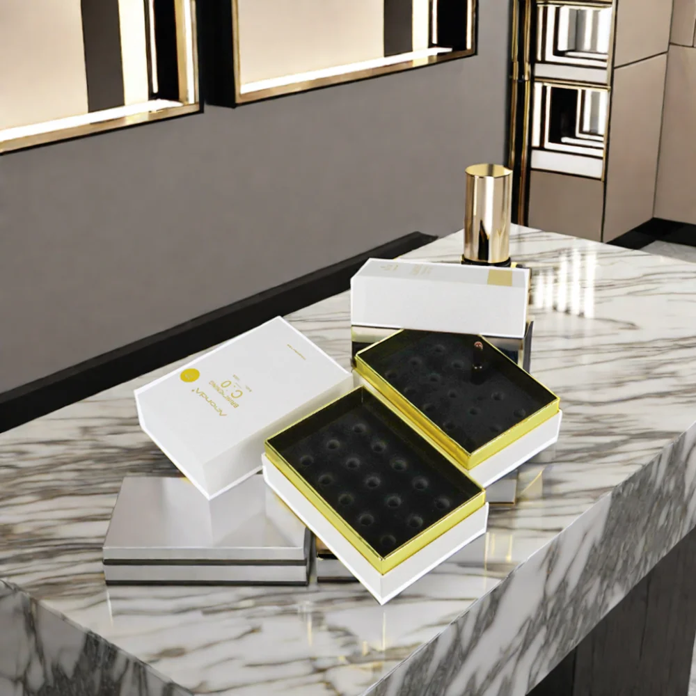 Crown win custom cosmetic packaging box with foam insert cajas de carton for essential oils lid and base hijab gift paper boxes