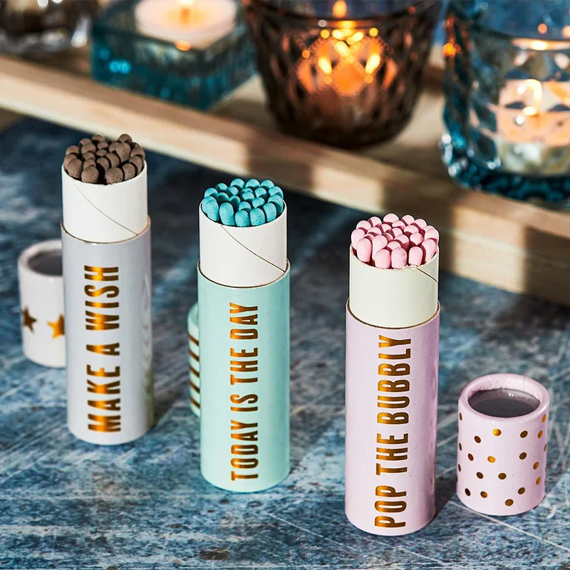 Custom Printed Wooden Match Box Colorful Head Long Paper Tube Book Matches for Hotels Safe Advertising Usage with Sticks Candles