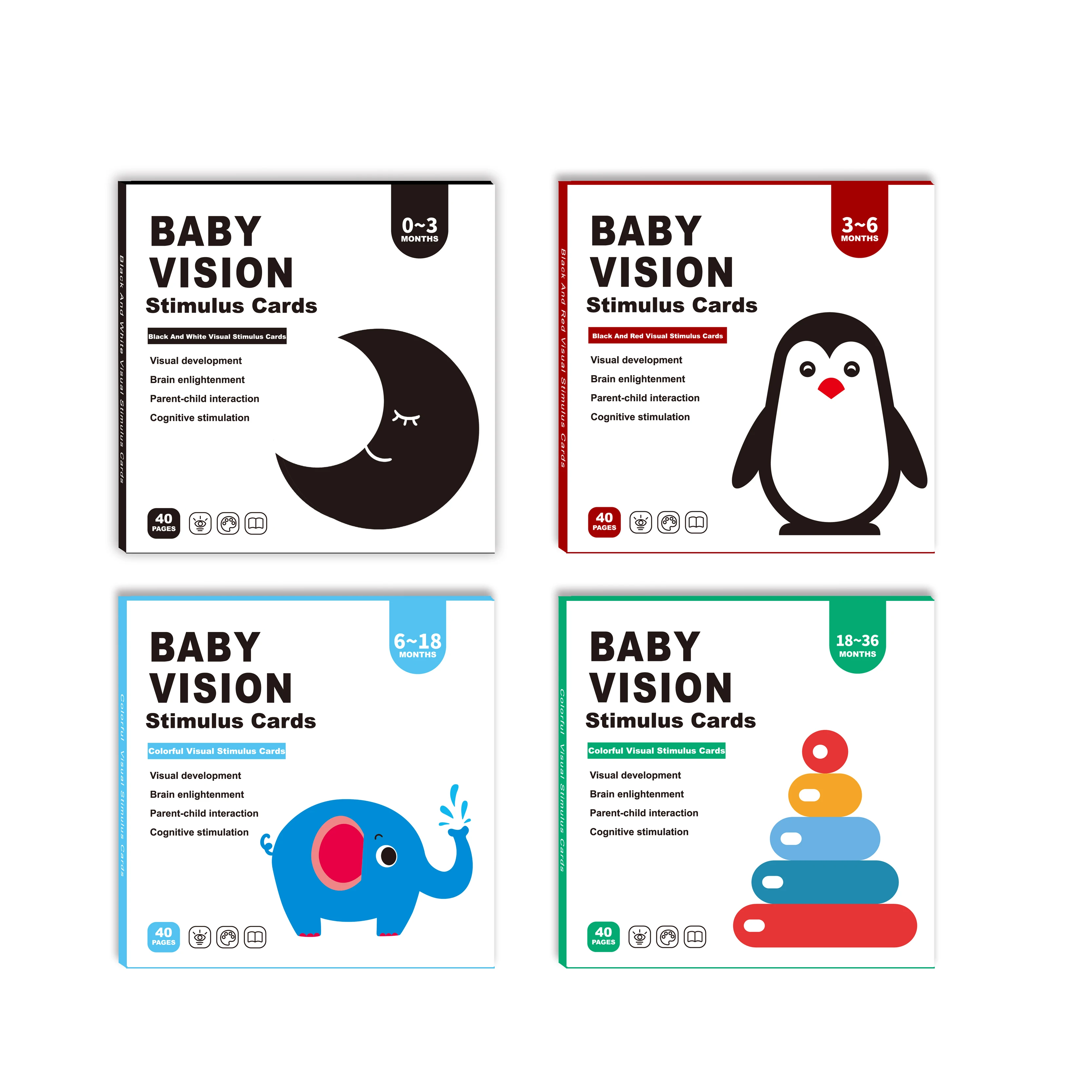 Safe Material Production Early Leaning Explorative Toy Flashcards Color Cognitive Cards Baby Visual Stimulation Cards