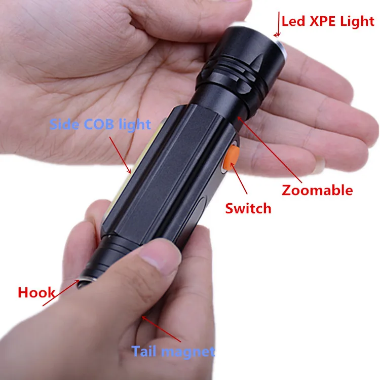 Многофункциональный магнитный мини-фонарик с крючком, 10 Вт, XML T6, водонепроницаемый рабочий USB Перезаряжаемый COB светодиодный фонарик