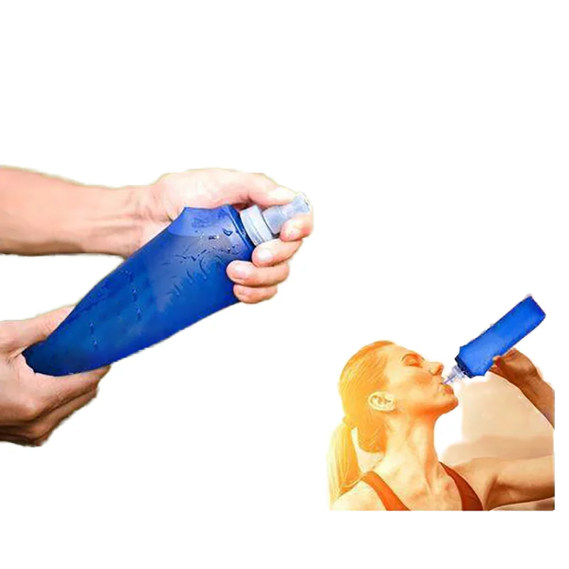 OEM/ODM Folding Blue Green Gray TPU Running Kettle 250ml 350ml 500ml Collapsible Soft Water Bottle Unisex for Camping