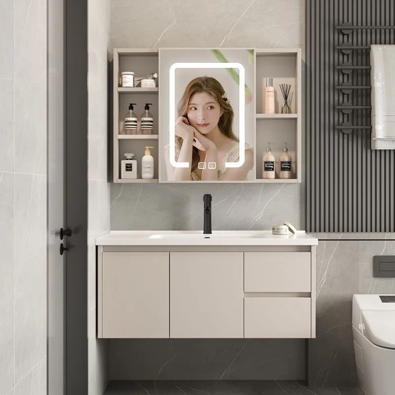 2024 New Style Free Design Customized Floating Unique Elegant Wood Bathroom Vanity And Cabinet Set Light Fixtures Storage Unit