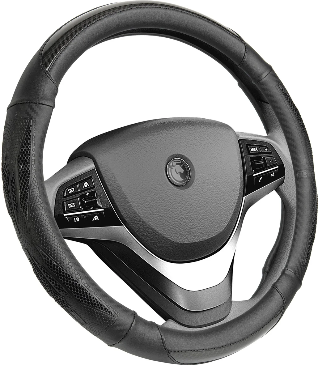 MELCO  GripDrive Red Carbon Fiber,Standard 15 inch Size, Faux Leather Comfort Grip, Car Steering Wheel Cover for Truck Van SUV