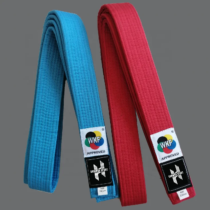 best seller 100% COTTON   WKF KARATE RED& BLUE belts   for training and competition