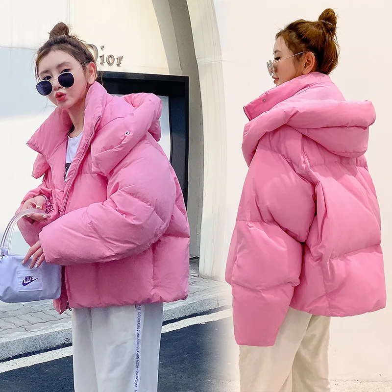 2024 winter new Korean style fluffy hooded bread down jacket women thick loose short jacket hot selling parkas