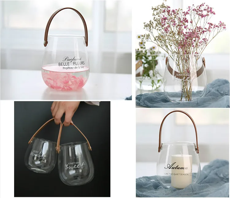 Nordic Style Hand Blown Pink Amber Blue Funnel Shaped  Glass Flower Vase for Dried and Fresh Flower Arrangement Home Decor