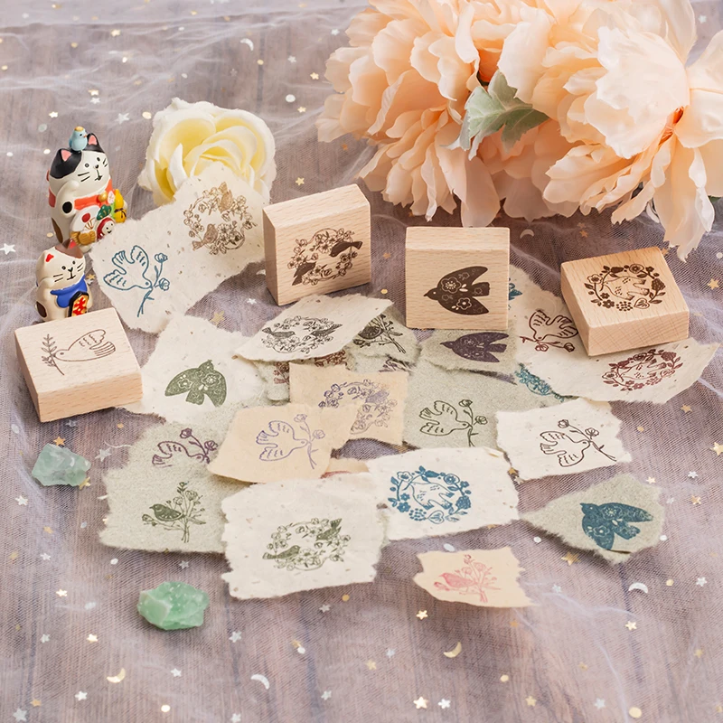 Custom Rubber Stamp Maker Creative Plant Peace Pigeon Wood Seal  Personalized Hand Account DIY Wooden Stamps for Scrapbooking