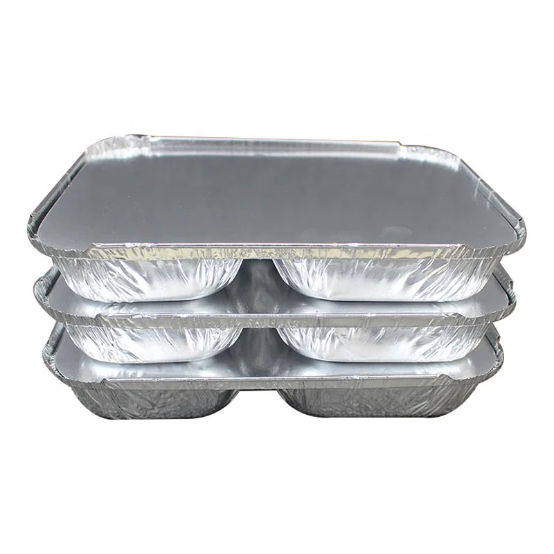 2 3 4 Compartment Disposable Food Aluminum Foil Container Fast Food Take out Foil Food Tray with Lids