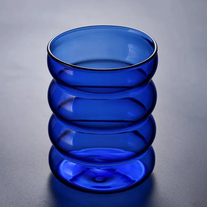300ml Hot Sale Product Spiral Amber Blue Glass Water Coffee Cup Beverage Milk Tea Cup