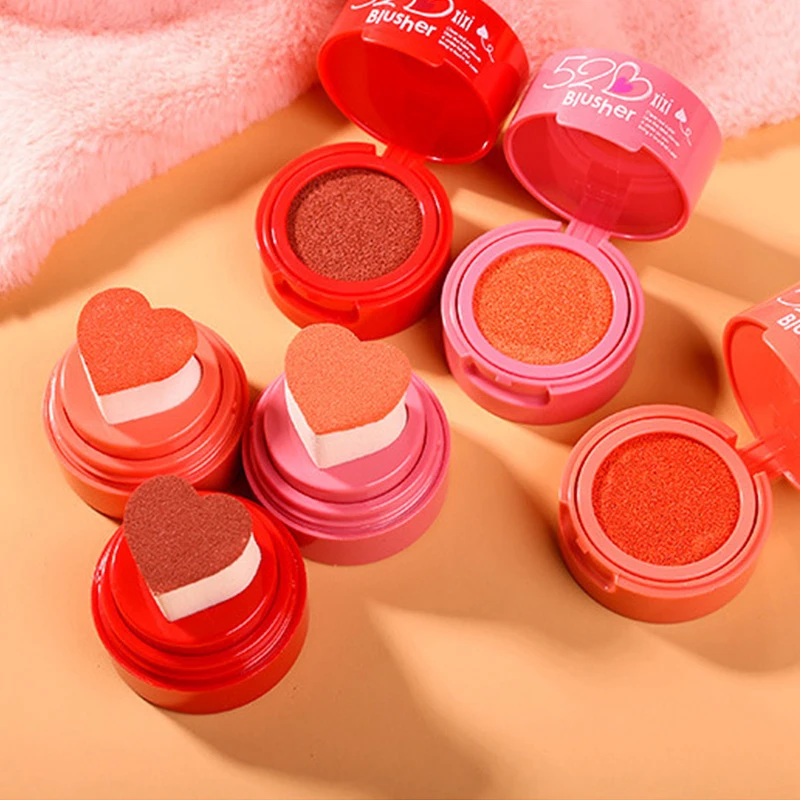Girls brighten skin natural sweet seal blusher pink rose red orange heart shaped blush cushion