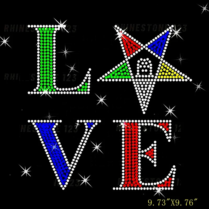 Custom Wholesale oes Eastern Star Rhinestone Transfer  Design iron on Bling Rhinestone Iron Heat Transfer Hotfix Ready to Press
