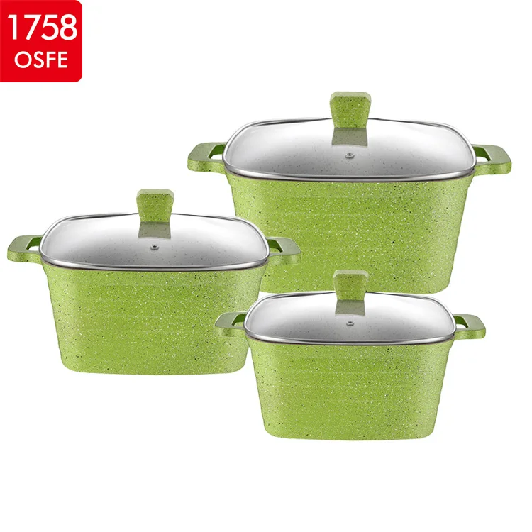 Die Cast Cookware Casserole Set Diecasting Amc Cookware Price Square Shape 3Pcs Casserole Set