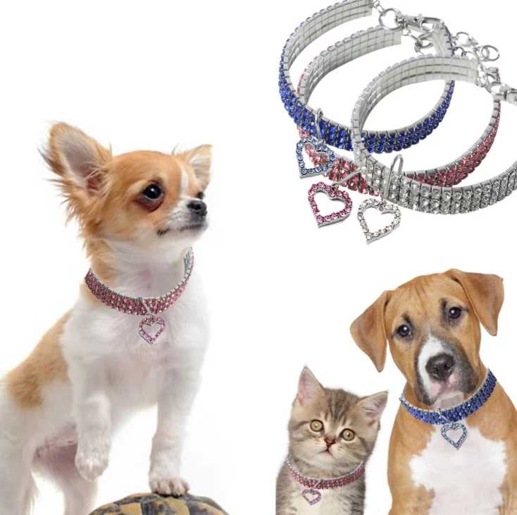 New Heart Shaped Cat and Dog Necklaces Crystal Pet Collar